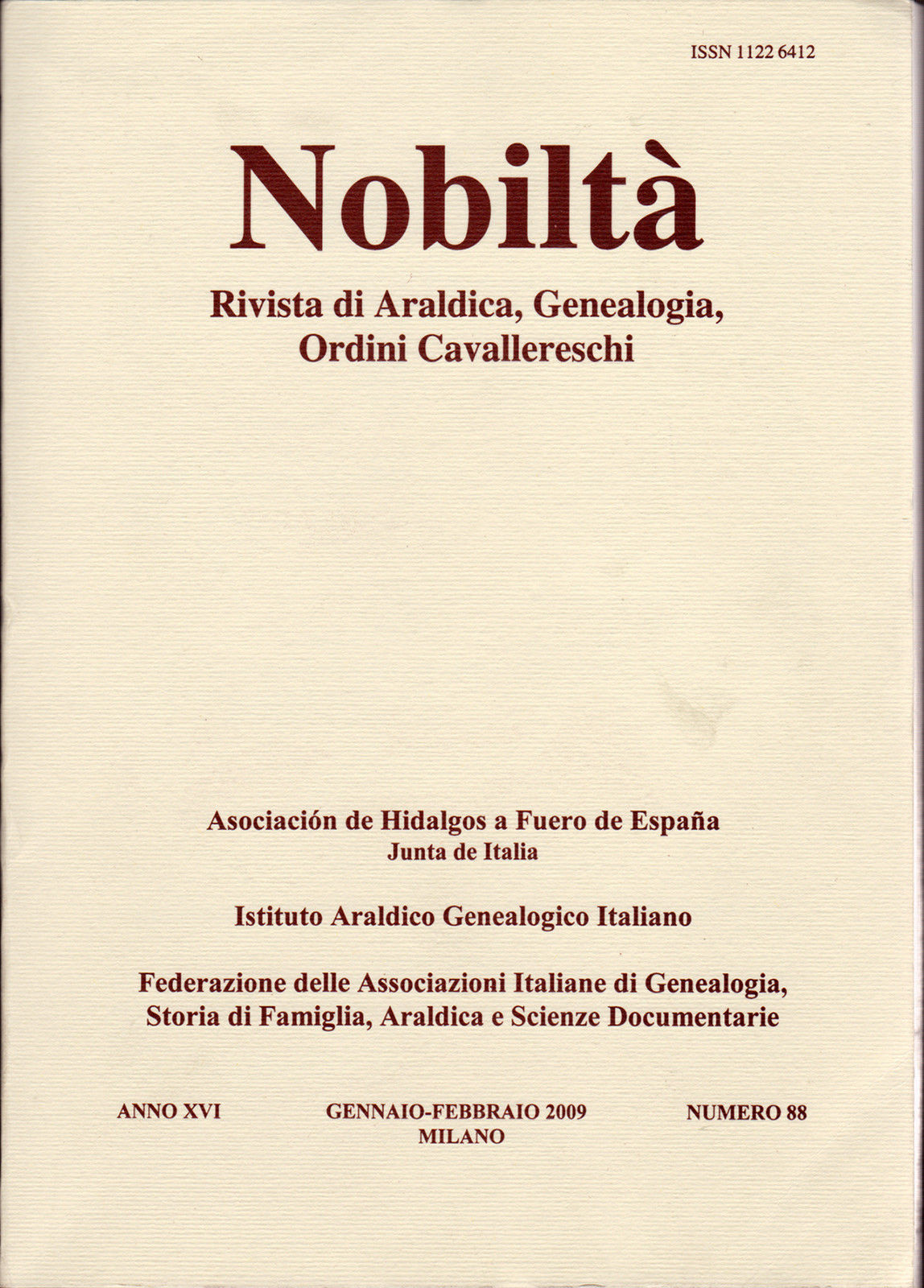NOBILTÀ n.88 – Rivista di Araldica, Genealogia, Ordini Cavallereschi – 2009